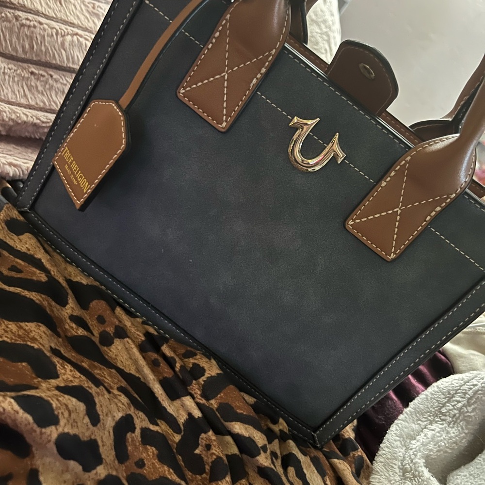 True Religion Black and Brown Tote with Structured Design